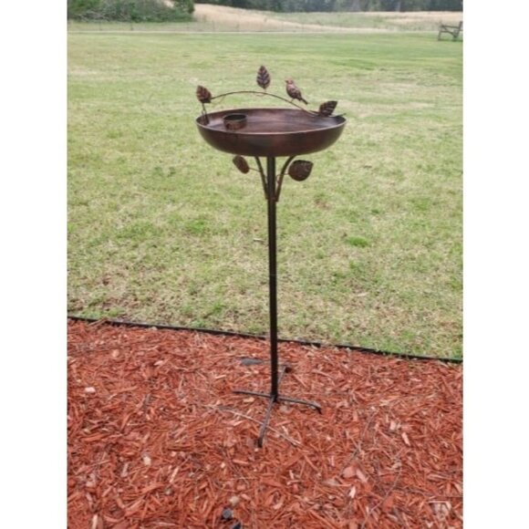Bird Baths for Outdoors, 12" Bird Baths Bowl with 5 Prongs Base Stake Metal Bird - Picture 2 of 2